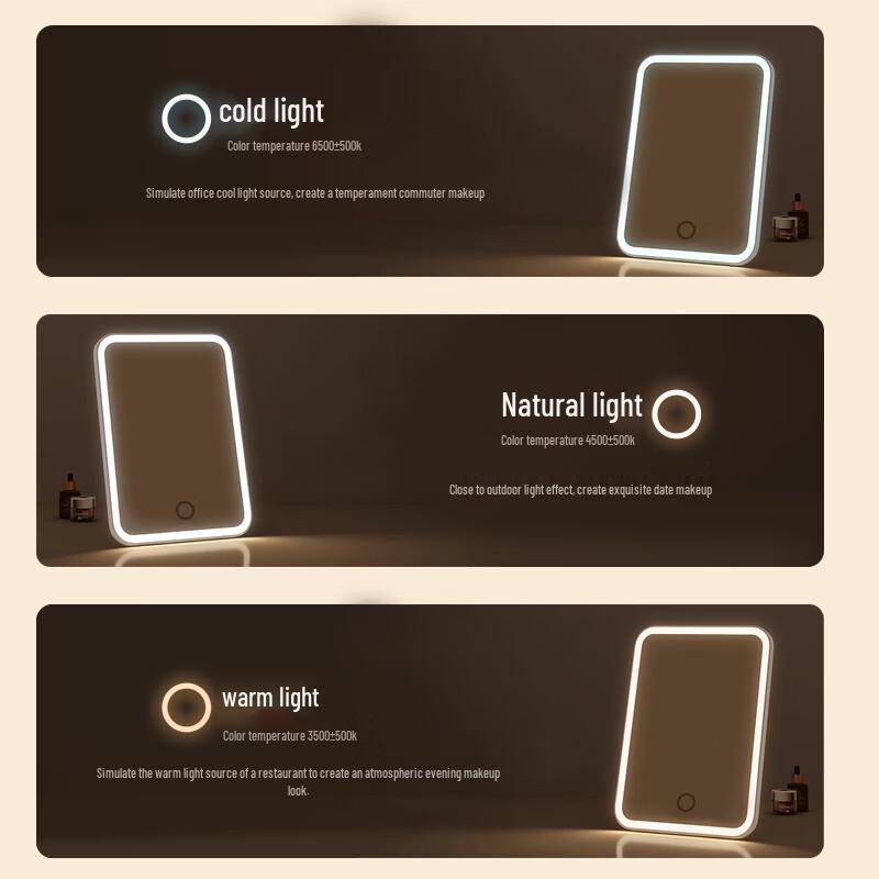Meebordi Smart LED Dimmable Portable Makeup Mirror CN plug (adapter included)