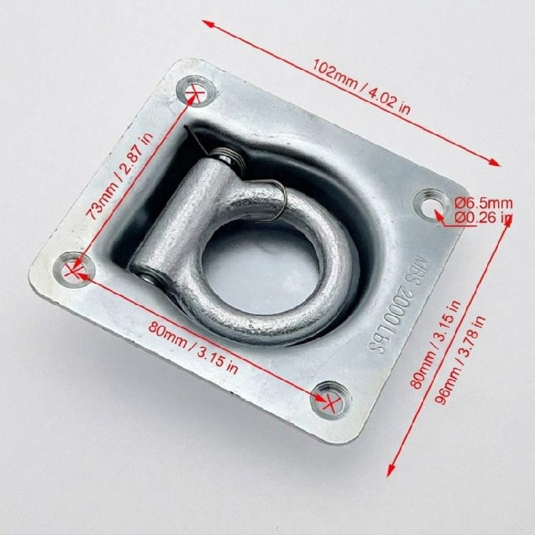 Recessed D Ringing Floor Anchors Stainless Steel Cargo Hook with Four Hole Plate for Truck Trailer Utility Floor Mounts