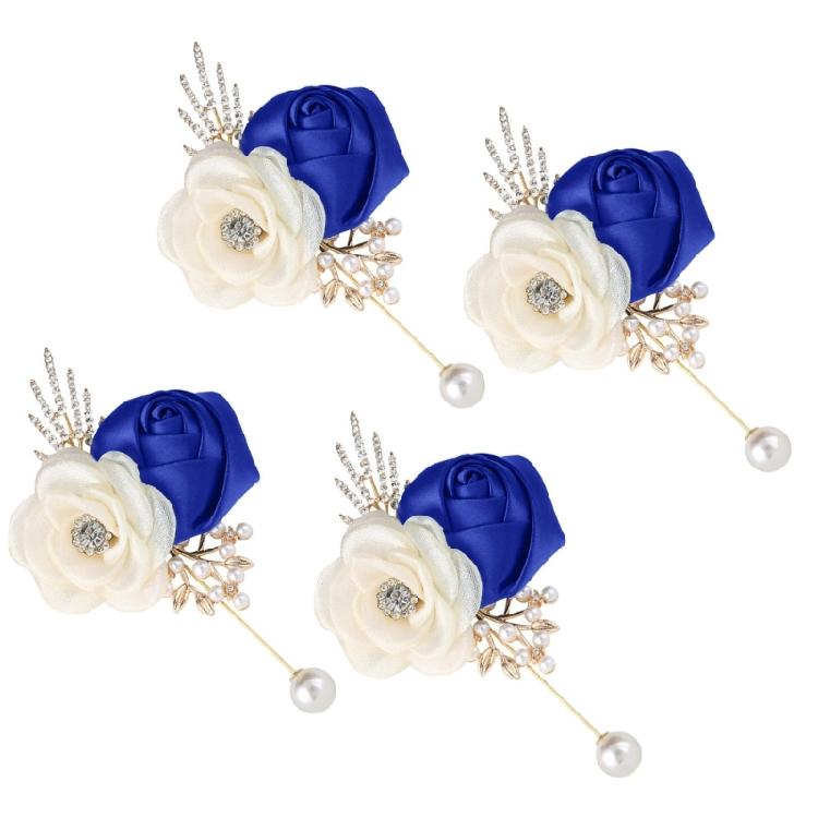 4PCS Camellia Rose Wedding Corsage Boutonniere Flower Brooch Pin For Bridal Shower Dinner Parties Formal Event Wear