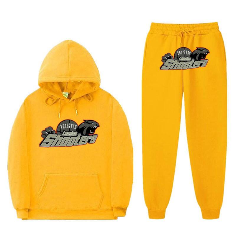 Conjunto Casual de Moletom Esportivo para Homens e Mulheres Estilo Trapstar Estampa de Tigre Preto Vermelho Moletom Calça Jogger