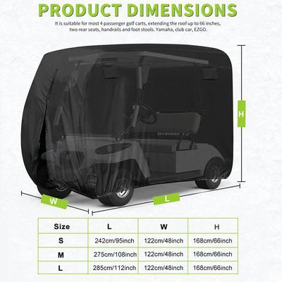 210D Wasserdichte Golfcart-Abdeckung Universell Passend für die meisten Marken 2/4-Sitzer Golfcarts Sonnenschutz Staubschutz Außenabdeckung Reißverschluss