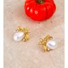 Yhpup Popular Simulated Pearls Zircon Bee Stud Earrings Golden Stainless Steel Attractive Chic Jewelry New Wholesale
