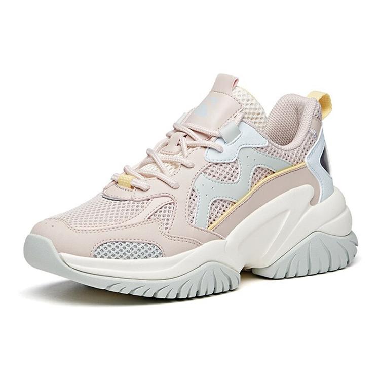 Anta Mesh, Synthetic Leather Abrasion Resistant Breathable Low top Chunky Sneakers Women's Lotus Gray 922027033-5
