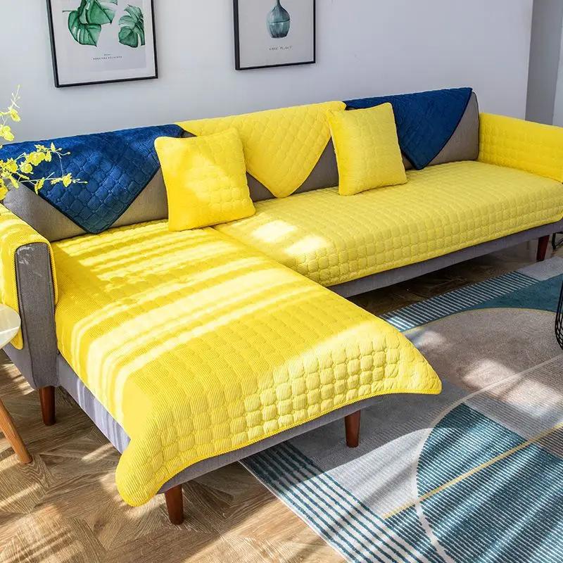 Corduroy Sofa Cover Mat Solid Color Thick Plush Sofa Towel Universal Non-Slip Corner Sofa Cushion Armrest  Home Decoration Cover