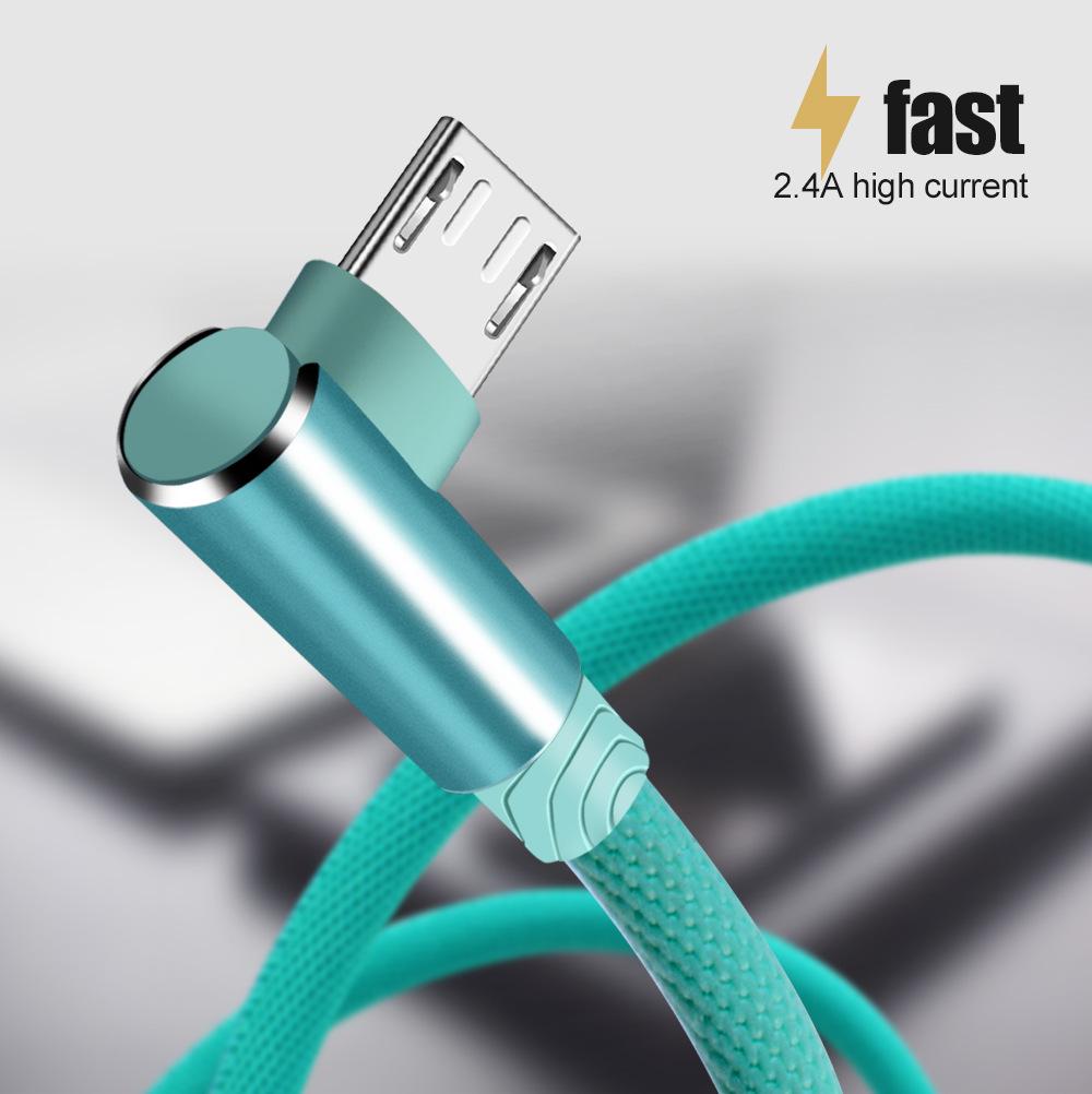 90° Dual-Elbow Fast Charging Cable for Mobile Gaming - Compatible with Apple, Type-C, and Android Devices
