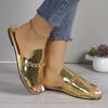 Fashion Large Size 42 Golden Slippers Shoes Women Round Toe Slides Women's Black Summer Flat Bottom Beach Shoes Flip Flops