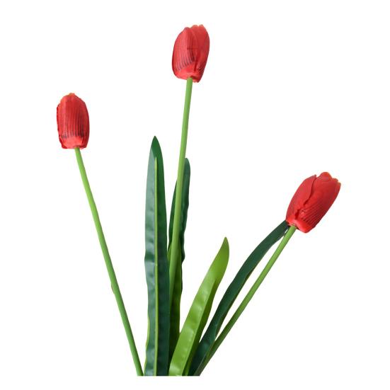 Artificial Flowers 3-Head Silk Tulip Bouquet with Bendable Iron Wire Stem Faux Floral Arrangement Wedding Decorations Photography Props