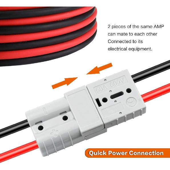 50 A 600 V Anderson Connector Plug With O-Ring Battery Connector Cable 8 AWG 100 Cm (39.37 Inch) Cable Battery Quick Connector Forklift Plug Wire