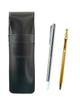 Slim Black Leather Pen Case with a Metal Pointer and a Slim 60 Gold Ballpoint Pen Set (ASB-701S-SV60KBP)