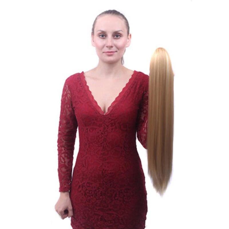 Synthetische Pferdeschwanz-Haarverlängerungen, lange, gerade Klaue, Clip-in/on-Pferdeschwanz für Frauen, tägliche Party, 55,9 cm, hitzebeständiges Kunsthaar