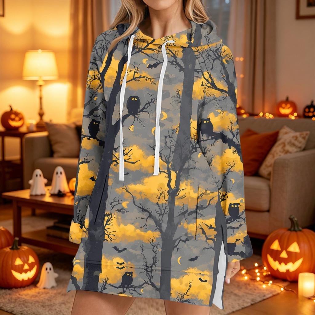 Women's Casual Long Sleeve Halloween Print Pullover Hoodie Sweatshirt