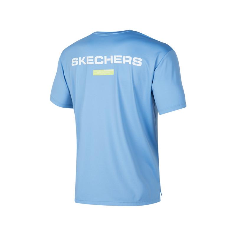 Skechers Letter Round Neck Pullover Versatile Short Sleeve Breathable T-Shirt Men Tops Temptation-Blue P224M012-00MU