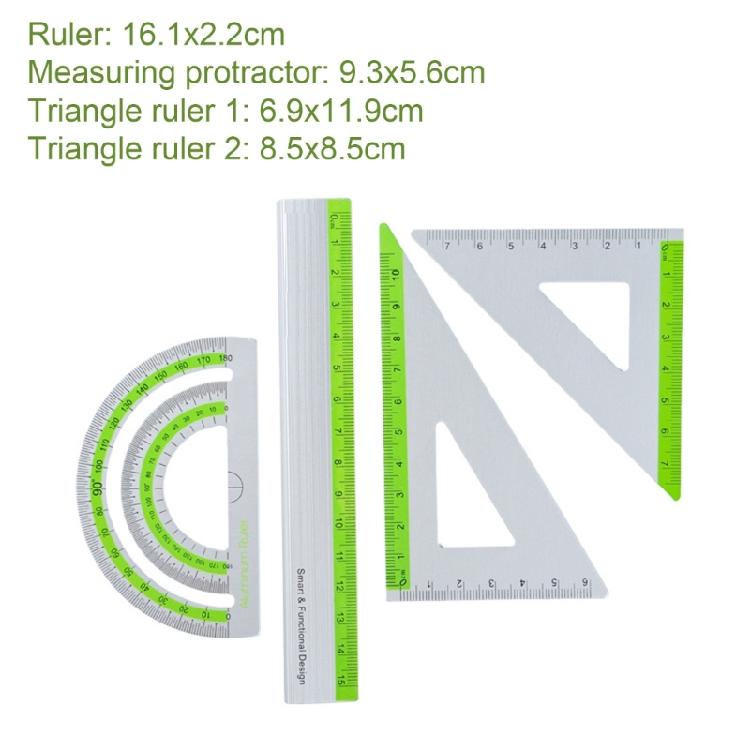 Complete Aluminum Ruler Pack with Rounded Corners Math Geometry Classroom Supplies Engineering Drawing Home Office Use