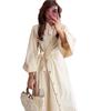 2026 spring and autumn new  American Amazon, women's clothing long-sleeved solid color waist lace-up shirt dress