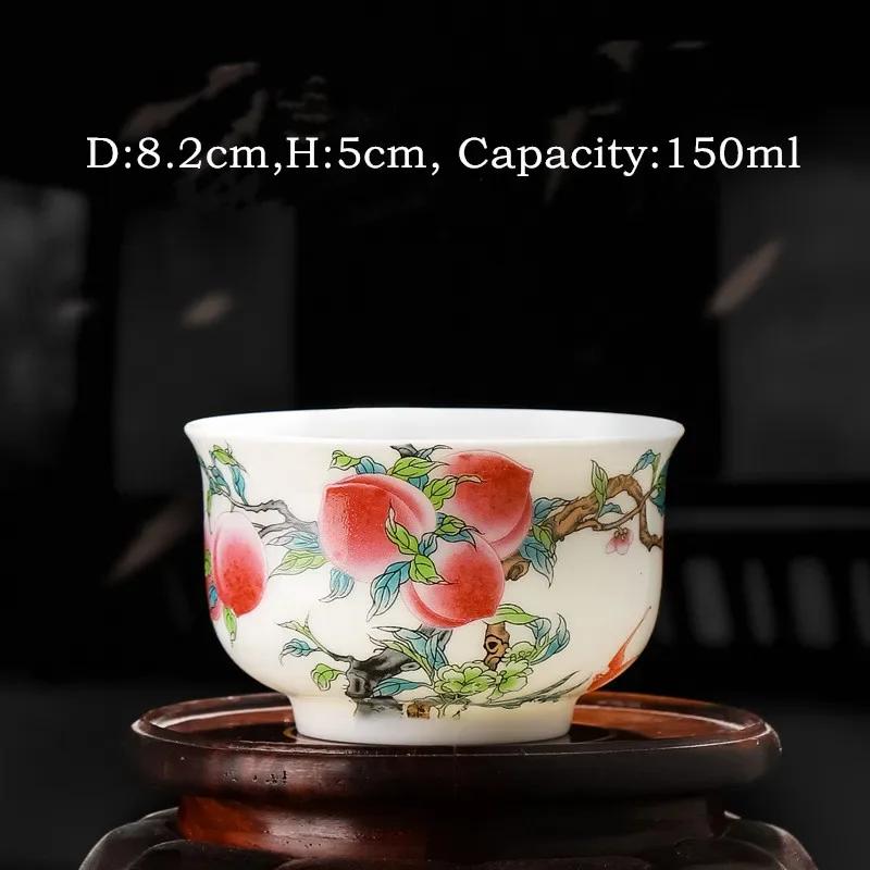 Tea Gaiwan Tea Cup White Jade Ceramic Teacup Peach Pattern Bowl Shaped Tureen Chinese Kung Fu Teaware Gift Drinkware