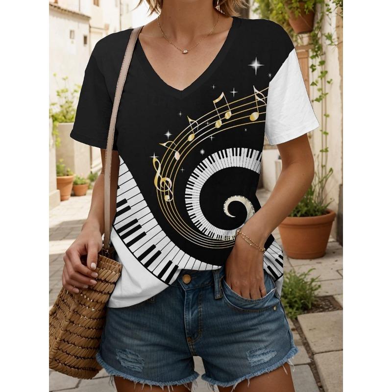New Colorful Plaid Patchwork 3D Print T-Shirts Women's V-Neck Short Sleeve T Shirt Y2k Harajuku Tees Casual Tops Female Clothing
