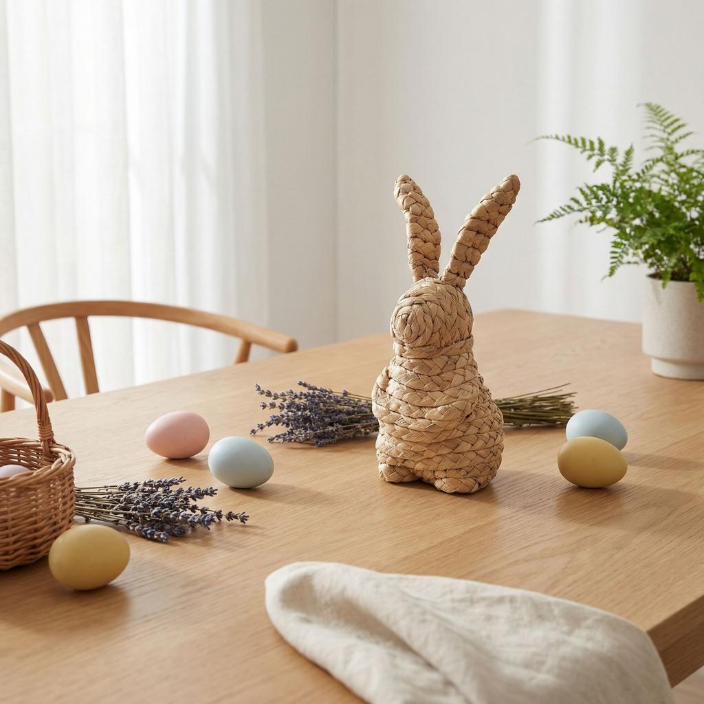 Dieses strohgewebte Schreibtischornament ist perfekt für die Schreibtischdekoration und als Dekoration für Oster- und Frühlingspartys.