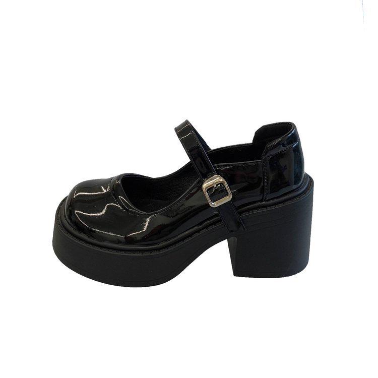 Dámské kožené boty Mary Jane s robustním podpatkem: Jaro 2025 Retro Kulatá špička se silnou podrážkou a zvýšením výšky.