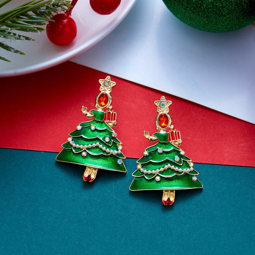 Colourful Zircon Christmas Tree Earrings For Women Sparkling Crystal Snowflake Elk Earring New Year Holiday Jewelry Gifts
