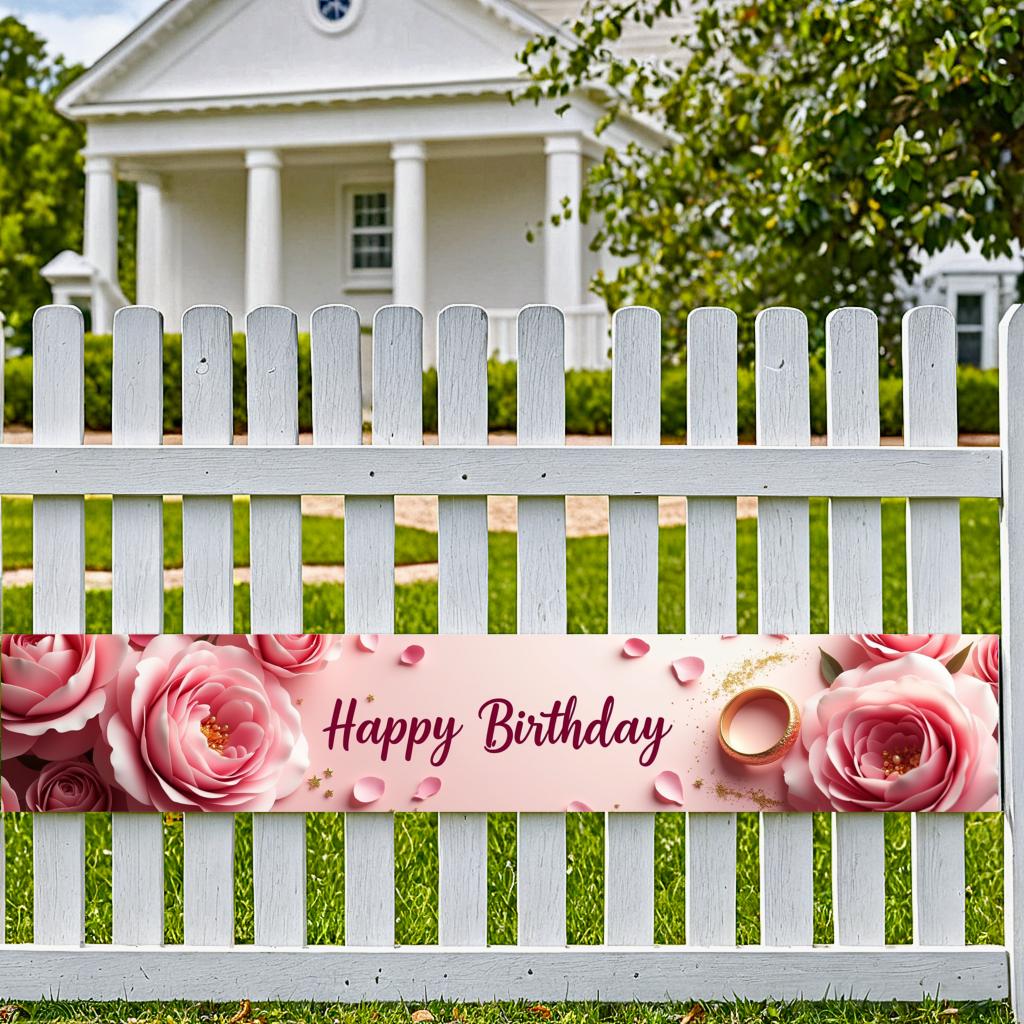 Rose Patterned Event Background Detailed Beautiful Decorative Rose Pattern Charming Birthday Banner for Young Adults