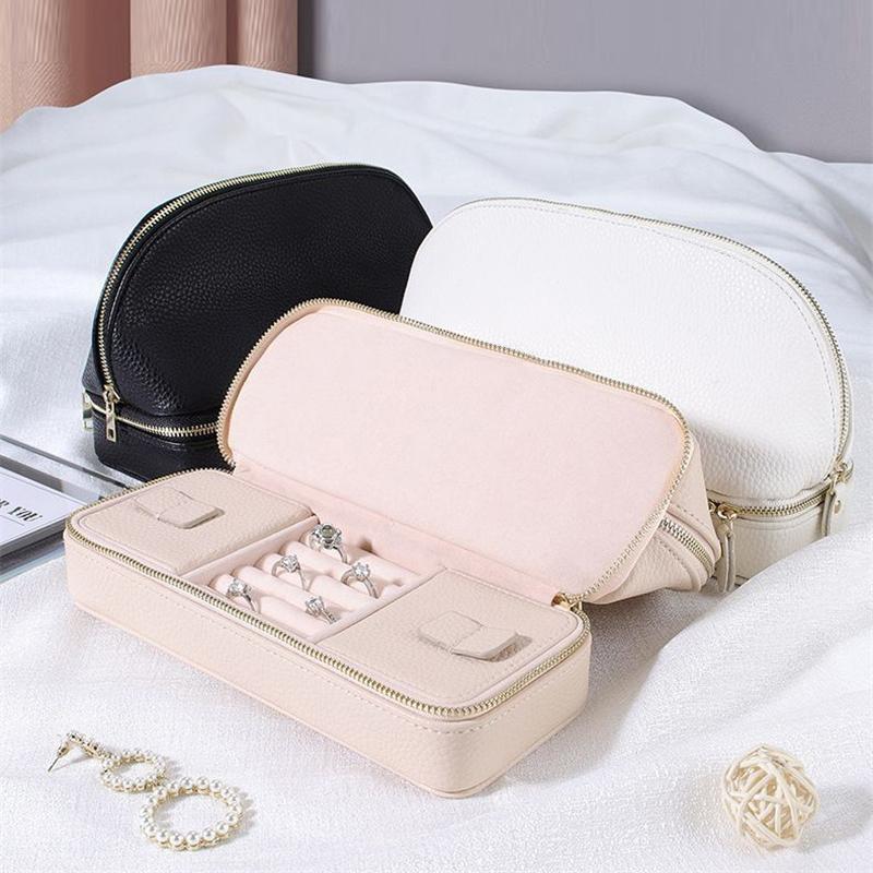 2 in 1 Make-up-Tasche mit Schmuck-Organizer-Etui PU-Leder Vielseitig Damen Reise Schmuckhalter Organizer Kosmetikpinsel-Etui