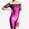 Women'S Lace Off Shoulder Bodysuit Tops Oil Shiny Sheer Elastic Shaping Playsuit Woman 5D Ultrathin Tights Fashion Leotard