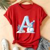 Christmas Snowman Alphabet T-Shirt Women Blue Ice Alphabet Graphic Tees Christmas Holiday Casual Red Short Sleeve Unisex Tops
