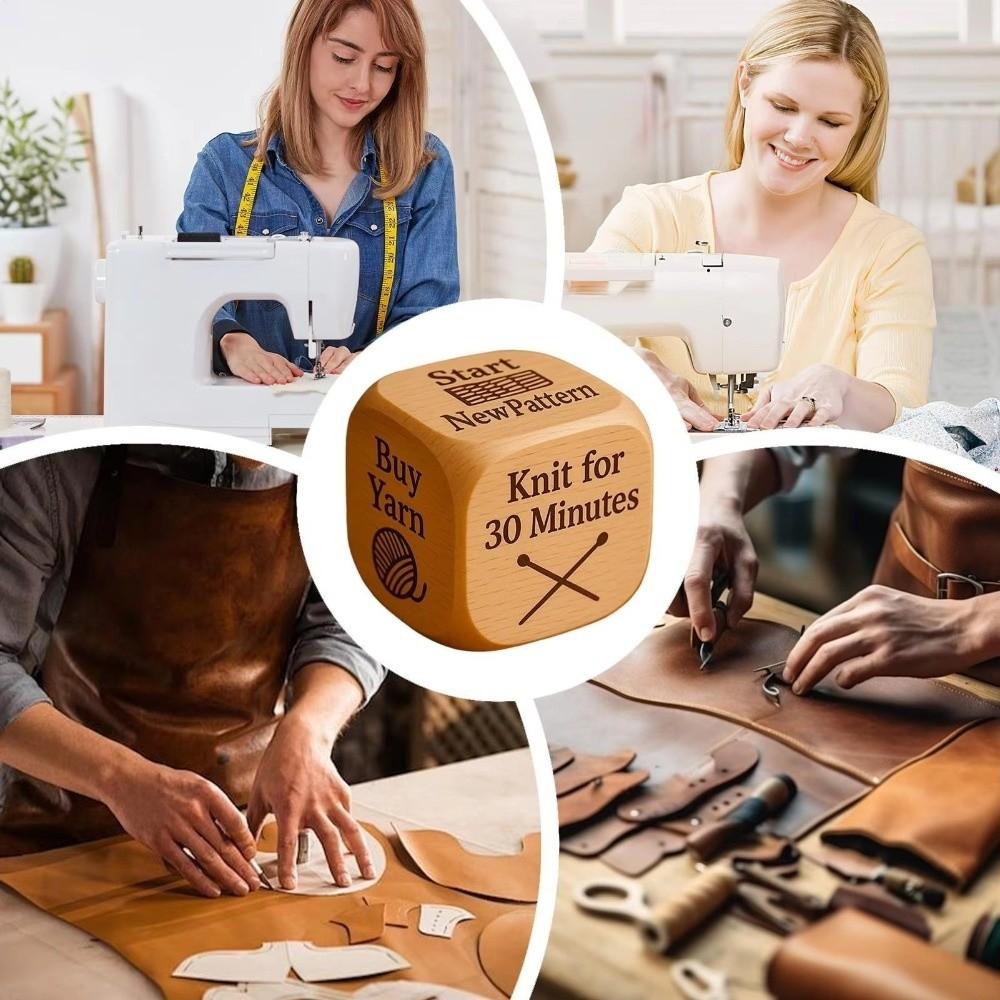 Knitting Sewing Art Craft Accessory Quilter's Dice With 6 Engraved Sewing Tasks Handmade Wooden Quilting Sewing Decision Maker