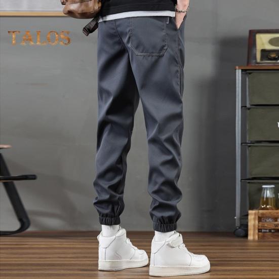 Spring Fall Men Cargo Pants Loose Drawstring Elastic Waist Multi Pockets Ankle-banded Solid Color Plus Size Sport Trousers Daily Wear Ninth Pants