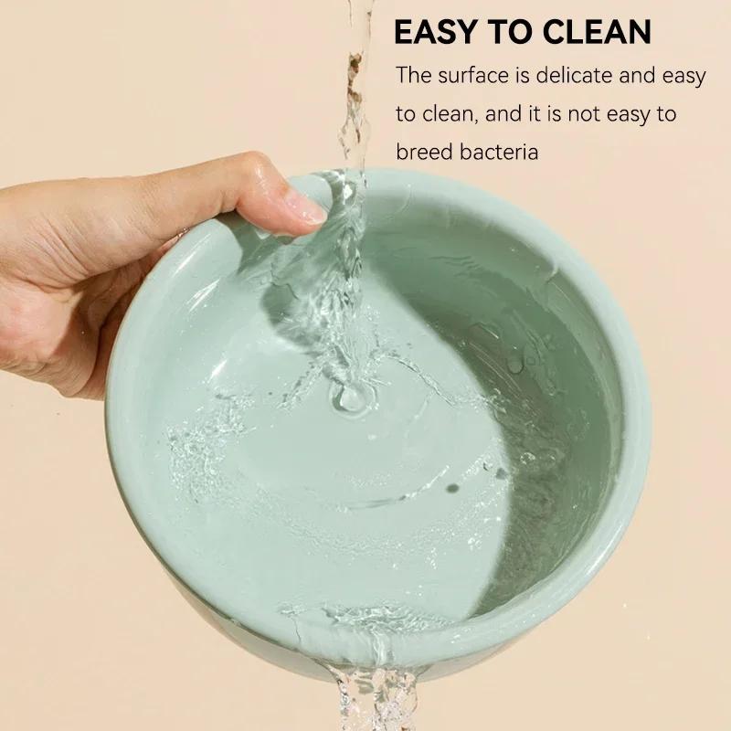 800ml Cat Dog Food Water Bowl - Elevated Wood Stand Feeder Ceramic Eating Drinking Pet Feeding Supplies for Small Medium Pets