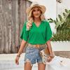 Women Casual V-Neck Loose Pullover Top Half Sleeved Blouse Solid Color Spring Summer Shirt S-XL