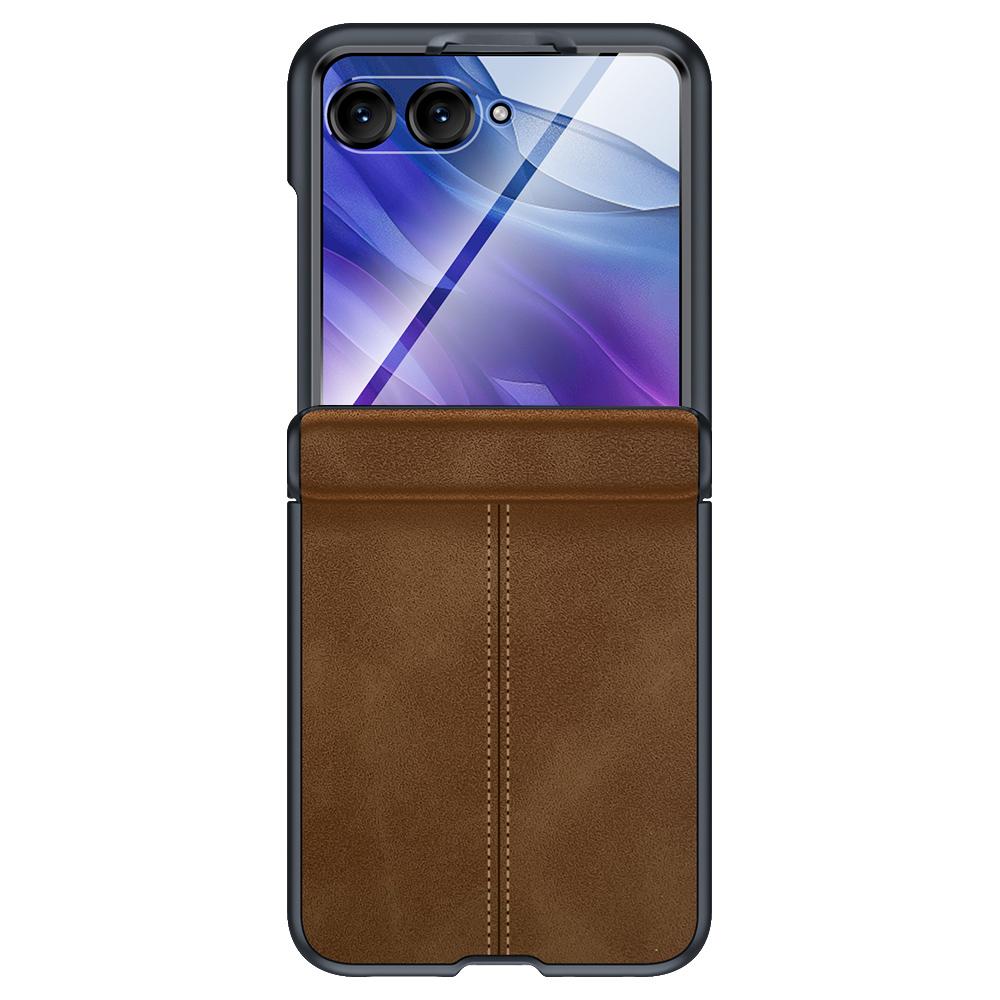 For Motorola Razr 60 Ultra 5G Case Leather Hard PC Phone Cover with Rear Screen Film/Hinge