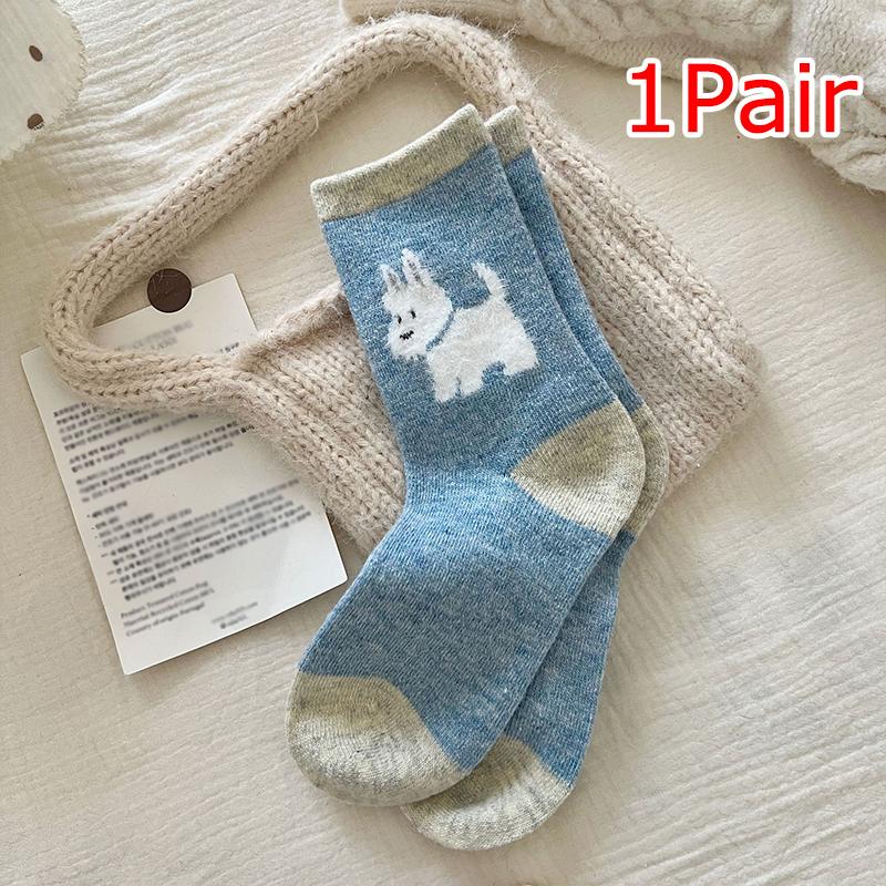Spring and Autumn Cotton Wool Puppy Cartoon Socks Cute Style Plush Academy Style Color Blocked Stacking Socks