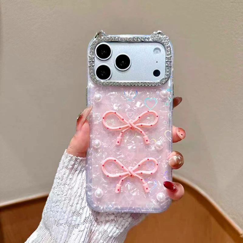 

iPhone 17 Pro Max Korean-Style Bow Pattern Pearl Phone Case iPhone 17 рожевий