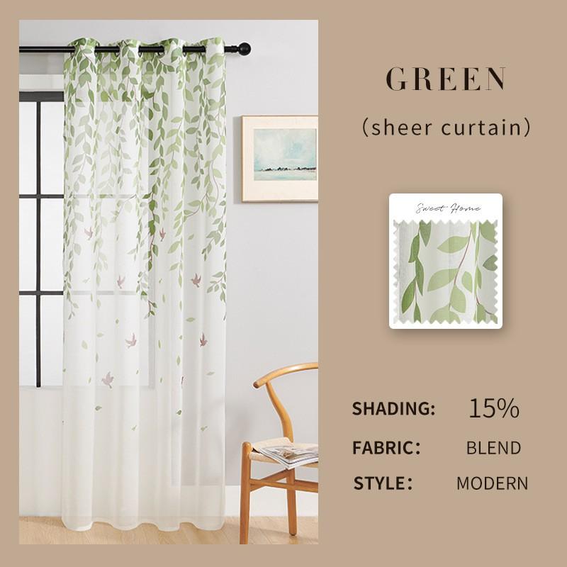 Leaf Embroidered Sheer Curtain Panel Bedroom Living Room Modern Minimalist Light Filtering Window Treatment