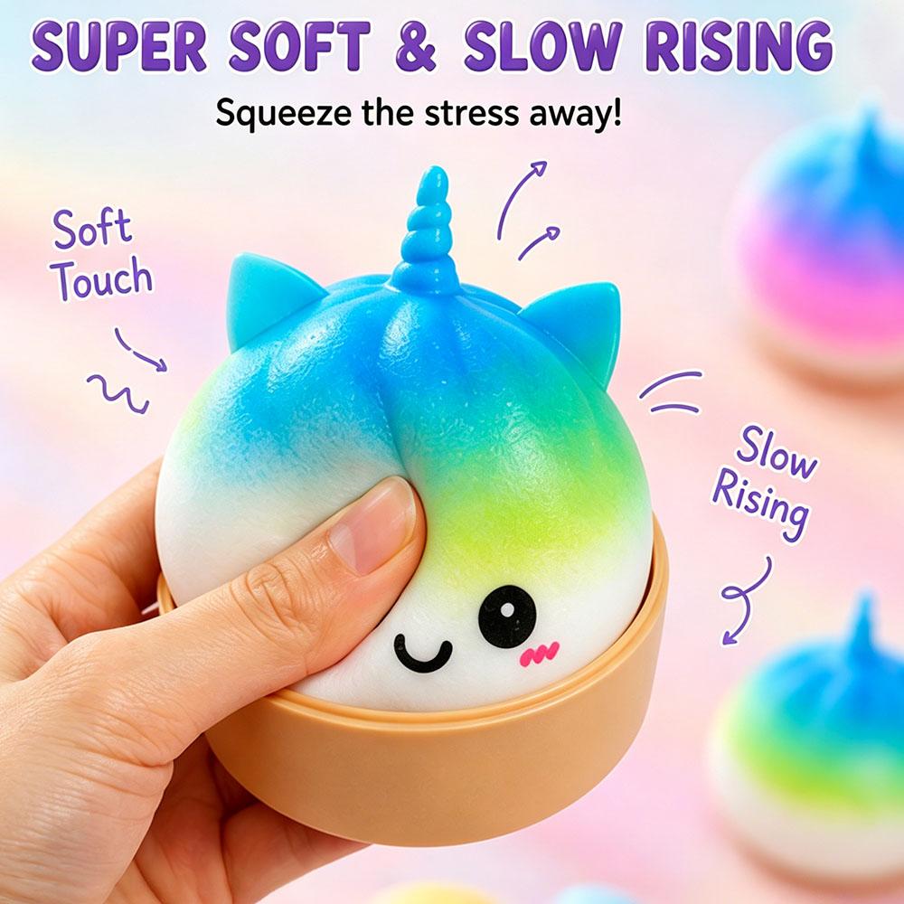 2026 Trendy Unicorn Steamed Bun Squishy Jumbo Simulation Food Squeeze Fidget Anti-Stress Novelty Gag Gift Office Ornament