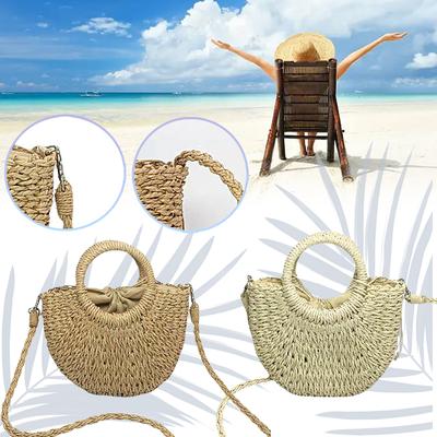 Ręcznie robiona półokrągła rattanowa pleciona słomkowa torba crossbody letnia plażowa damska listonoszka na ramię dziewczęca mała torebka