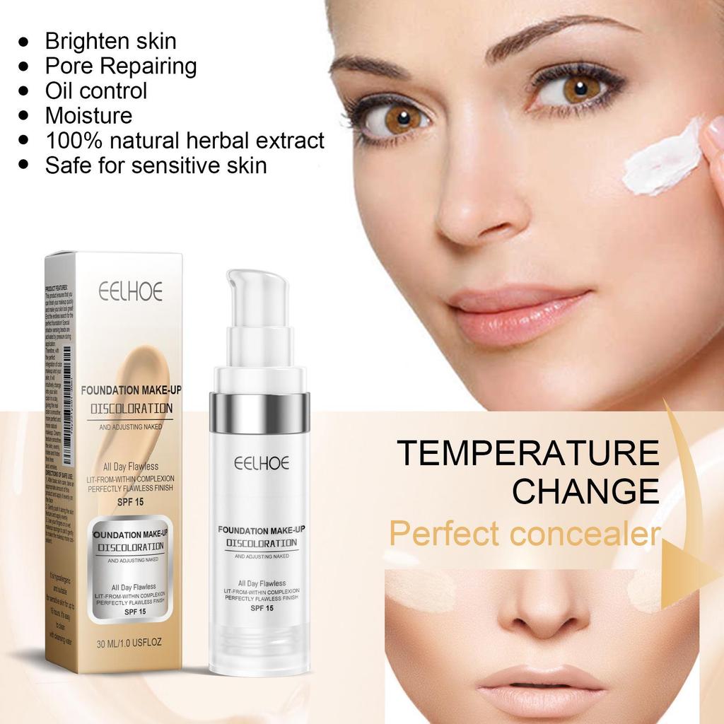 Base de maquillaje EELHOE que cambia de color sensible a la temperatura: Sérum Hidratante, Humectante, Impermeable, Resistente al Sudor, Larga Duración, Iluminador de Piel.