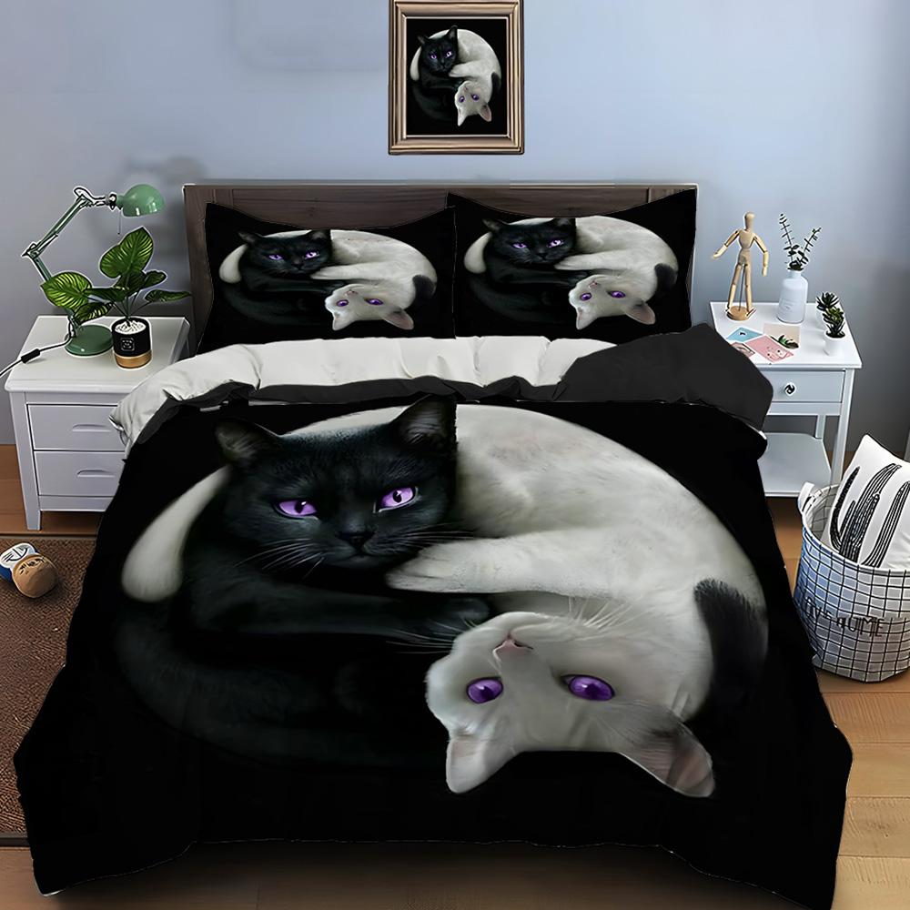 Black Cat Print Bedding Set Duvet Cover 1 Duvet Cover 2 Pillowcases Adult and Kids Bedding Set Luxury Comforter Bedding Sets