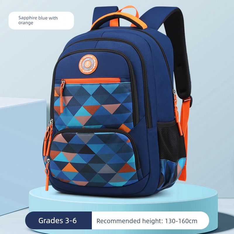 

Spine Protection Lightweight Burden Alleviation Primary School Student Schoolbag Sapphire blue with orange 23901-2