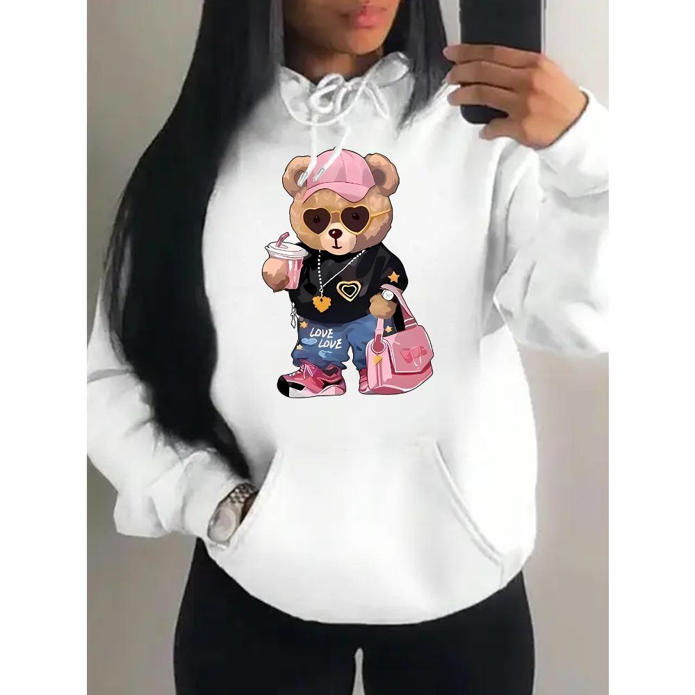 Cool Bear Sister Pattern Creative Design Women Clothes Creativity Fleece Hoodie Harajuku Pocket Pullovers Funny Autumn Hoody