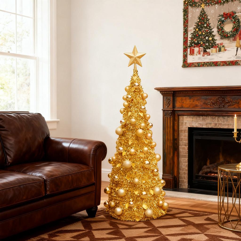 Foldable Artificial Christmas Tree Slim Pencil Shaped Christmas Tree With Lights Ideal For Indoor Home Decor