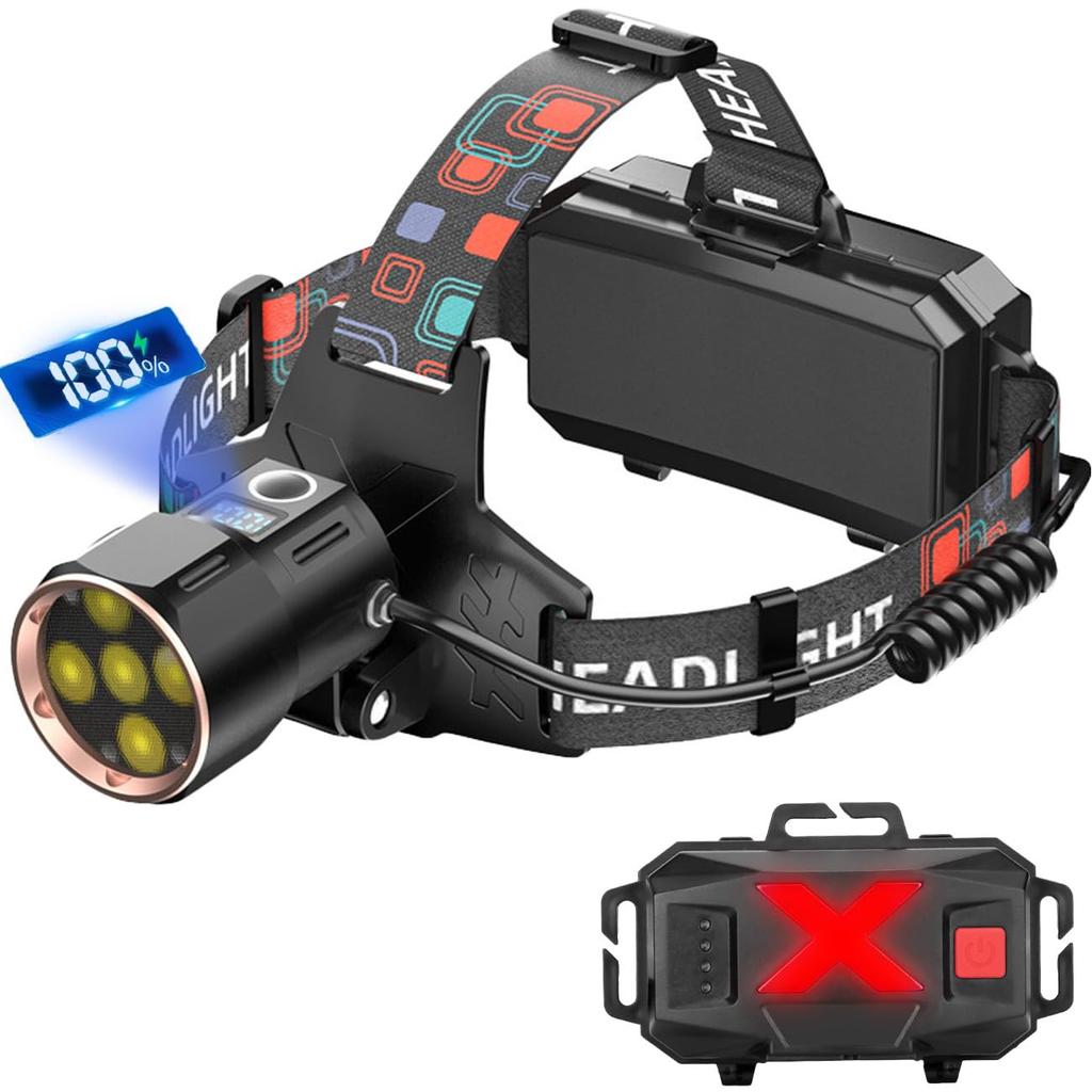 USB Rechargeable LED Headlamp with 5 Main LED 4 Digital High Powerful LED Headlamp with Helmet Lamp with Replaceable Large Capacity Ideal for Night