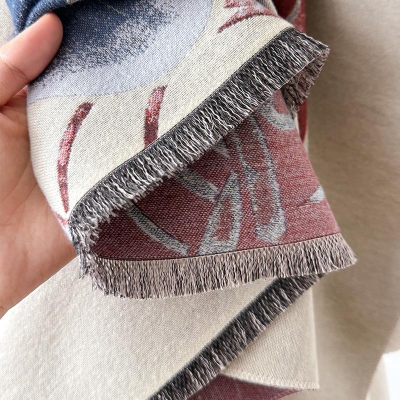 Cachecol de caxemira de imitação lótus cor contrastante dupla face cachecol de caxemira de imitação inverno sensação avançada quente