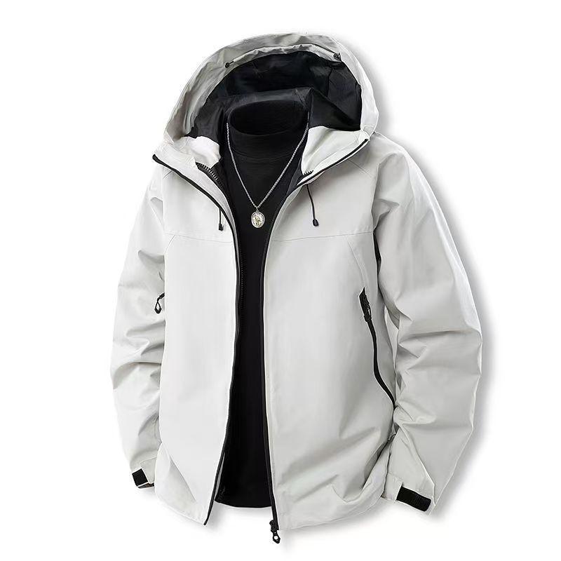 2026 Men s Outdoor Spring Autumn New Windproof Hooded Outdoor Jacket Loose Versatile Storm Jacket S серый