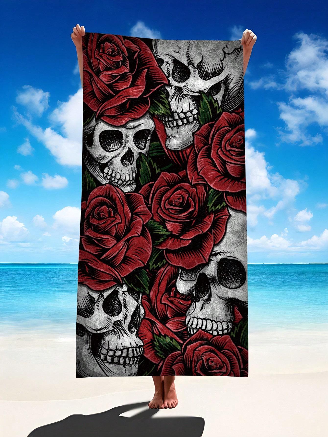 

Rose Skull Beach Towel - Extra Large Microfiber Super Absorbent & Quick Dry, Perfect for Pool, Beach, Yoga, Camping W40*H60(CM)