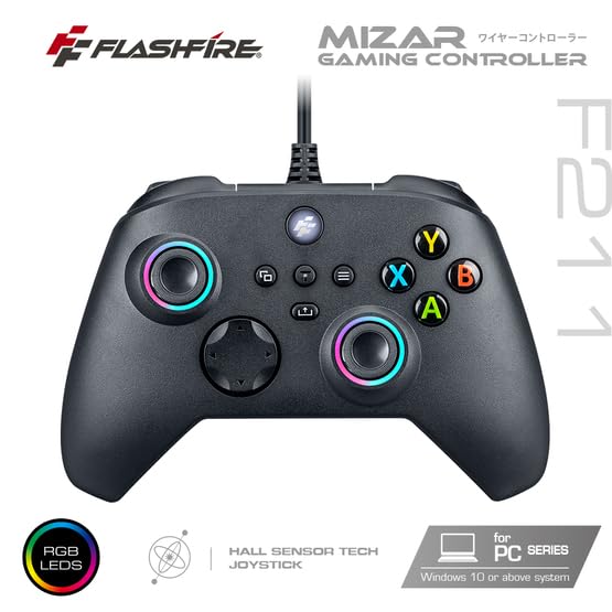 FlashFire F211 Mizar Wired Gaming Controller with Hall Effect Turbo Key Mapping and RGB Lighting Sensor, Anti-Stick Drift, Function, Function, [video