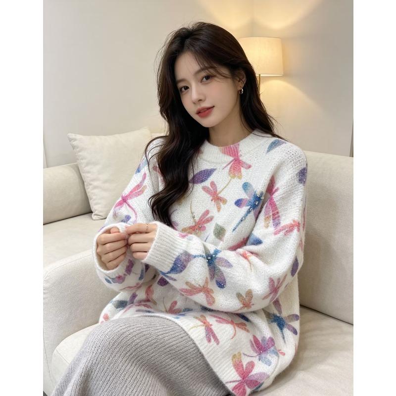 2026 Autumn Women Colorful Sweaters Knitting Basic Fashion O-Neck Style Loose Pullover Sweater