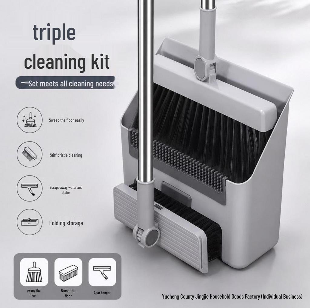 Folding Broom & Dustpan Set - Large, Thick, Non-Stick Hair Sweeper for Bathroom Cleaning