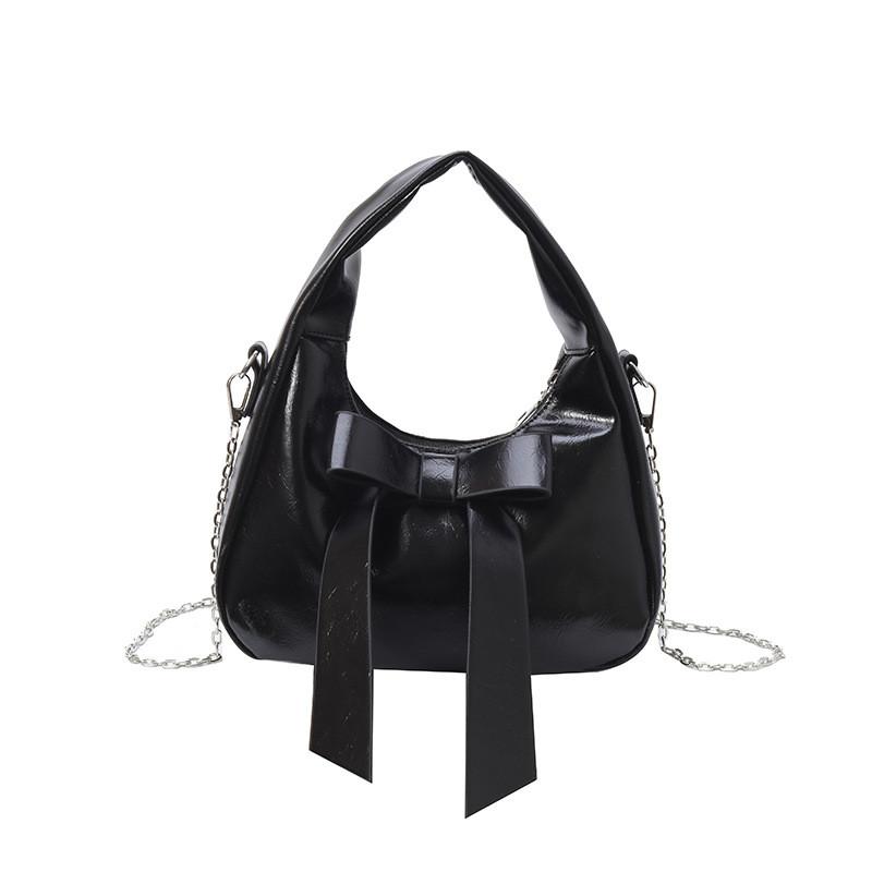 Solid Color Bow Shoulder Bag With Zipper Closure For Daily Use In Trendy Street Style